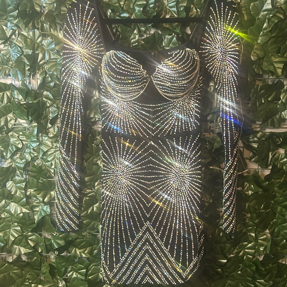 Fashion Women Ladies Long Sleeves Strapless Rhinestone Bodycon Short Party Dress